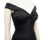 Spring And Summer V-neck One-shoulder Bag Hip Pleated Slit Dress