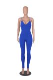 Solid Color Ribbed Suspenders Casual Yoga Jumpsuit