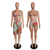 Fashion Print Wave Edge Beach Two-Piece Dress With Panties