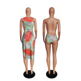 Fashion Print Wave Edge Beach Two-Piece Dress With Panties