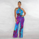 Sleeveless Sexy Backless Tie Print Jumpsuit