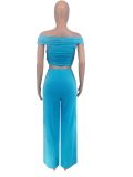 Sexy Solid Color Wrapped Chest One-shoulder Wide-leg Pants Two-piece Set
