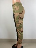 Fashion Color Contrast Stitching Camouflage Overalls