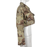 Camouflage Washed Long Sleeve Short Jacket