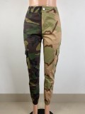 Fashion Color Contrast Stitching Camouflage Overalls