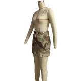 Trendy Camouflage Tassel Pocket Zip Cargo Skirt