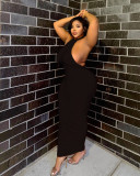 Sexy Backless Solid Color Plus Size Dress