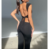 Fashion Sexy Slim Solid Color Lace-up Open Back Top