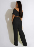 Solid Color Off-shoulder Wrap Chest Loose Flared Trousers Two-piece Set