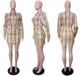 Trendy Plaid Shirt Tie Irregular Dress