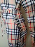 Trendy Plaid Shirt Tie Irregular Dress