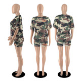 Trendy Alphabet Camouflage Shorts Set