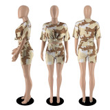 Trendy Alphabet Camouflage Shorts Set