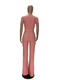 Sexy Women's Wrinkle Pleated Skinny Flared Trousers Two-Piece Set