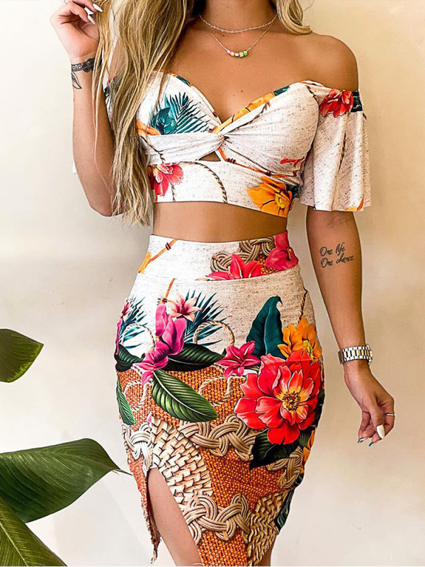 Fashion Casual Printed Skirt Suit