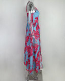 Fashion Suspender Print Slit Large Swing Dress