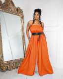 Fashion Long Tube Top Loose Wide-leg Pants Casual Jumpsuit (With Belt)