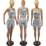 Fashion Sexy Popular Print Vest Shorts Two-piece Set