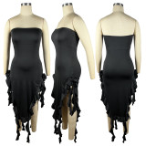 Wrapped Chest Side Slit Fungus Edge Dress