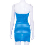 New Style Pure Color Wave Edge See-through Mesh Sexy Wrap Bust Dress