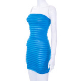 New Style Pure Color Wave Edge See-through Mesh Sexy Wrap Bust Dress
