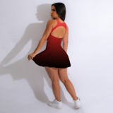 Printed Openwork Backless Slim Skirt Two-piece