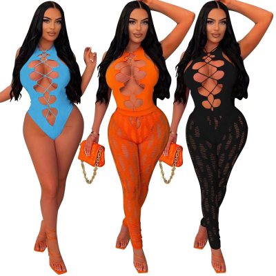 Sexy Women's Hollow Out See-Through Two-piece Set