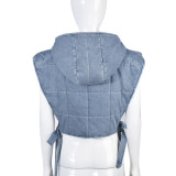 Denim Clip Cotton Wash Hooded Sleeveless Workwear Short Vest