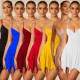 Women's Fashion Solid Color V Neck Sling Dress