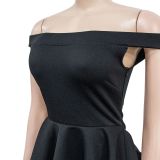 Fashion One-shoulder Solid Color Sleeveless Lotus Dress