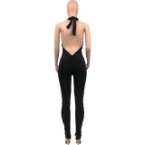 Solid Color Sexy Backless Pleated Jumpsuit