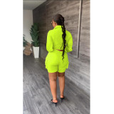 Fashion Matching Long-sleeved Shirt Shorts Solid Color Two-piece Suit