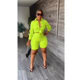 Fashion Matching Long-sleeved Shirt Shorts Solid Color Two-piece Suit