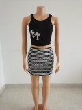 Loose Half Skirt Black And White Fluffy Striped Super Short Skirt