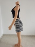 Loose Half Skirt Black And White Fluffy Striped Super Short Skirt