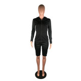 Fashion Casual Long Sleeve Hooded Shorts Sports Two-piece Set