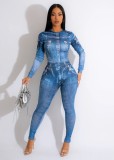 Fashion Sexy Stretch Denim Print Spring And Summer Casual Two-piece Set