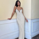 Solid Color Sexy Halter Ties Rope Backless High Waist Dress