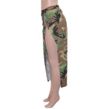 Relaxed Camouflage-print Pocket Slit Midi Skirt