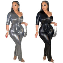Hot Stamping Belt Sexy V-neck Tunic Jumpsuit