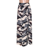 Casual Camouflage Print Zipper Slit Elastic Waist Skirt