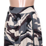 Casual Camouflage Print Zipper Slit Elastic Waist Skirt