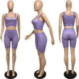 Stretch Knit Printed Summer Sports Tank Two-Piece Set
