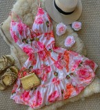 New Floral Print Strappy Ruffled High Waist Dress