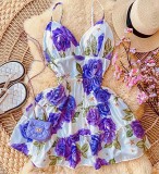 New Floral Print Strappy Ruffled High Waist Dress