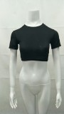 Fashion Exposed Navel Solid Color Round Neck Slim Fit Short-sleeved T-shirt