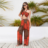 Slim Tube Top Hanging Neck Top Printed Wide-leg Pants Casual Fashion Suit