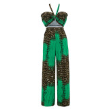 Slim Tube Top Hanging Neck Top Printed Wide-leg Pants Casual Fashion Suit
