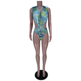 Fashion Sleeveless Cardigan Printed Swimsuit Two-Piece Set