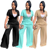 Summer New Fashion Deep V Belt Jumpsuit